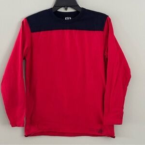 Gap Kids Long Sleeve T Shirt Color Block Red With Navy Size XL 12 Cotton